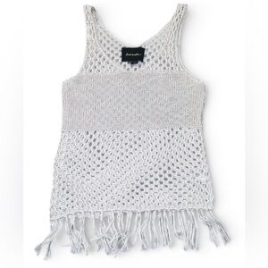 Cream colored boho knit tank with fringes Sz S